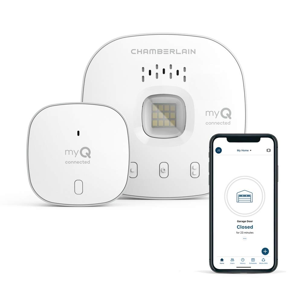 CHAMBERLAIN Smart Garage Control - Wireless Garage Hub and Sensor with Wifi &amp; Bluetooth - Smartphone Controlled, myQ-G0401-ES, White
