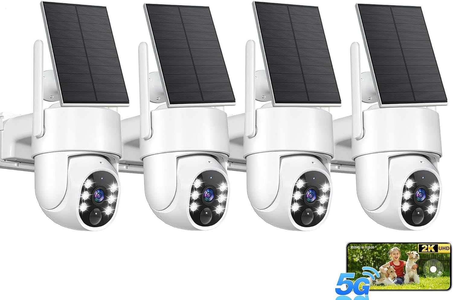 2K Security Camera System, 5GHz and 2.4GHz WiFi Solar Wireless Cameras for Home Security