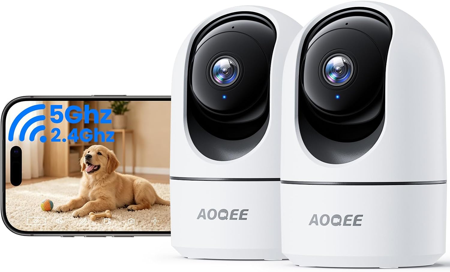 AOQEE 5G Cameras for Home Security Indoor, Pet Monitor with Phone APP G5 2Pcs