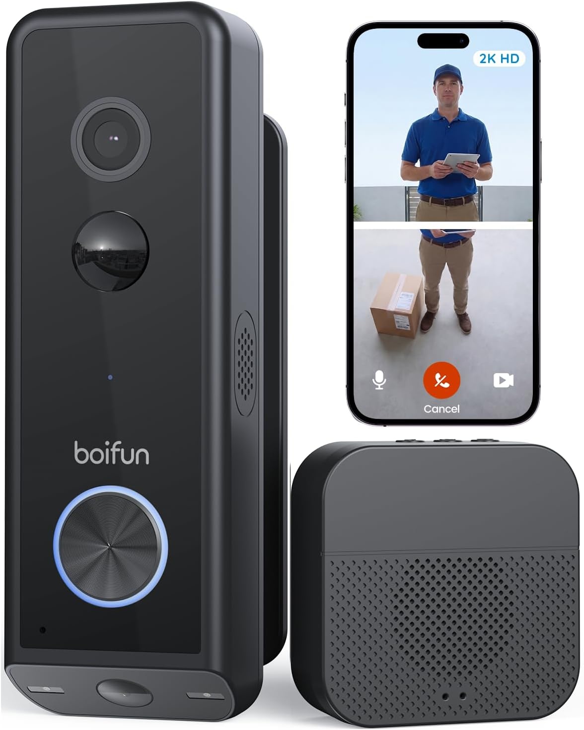 BOIFUN 2026 Dual Camera 2K Video Doorbell Wireless, Head-to-Toe View