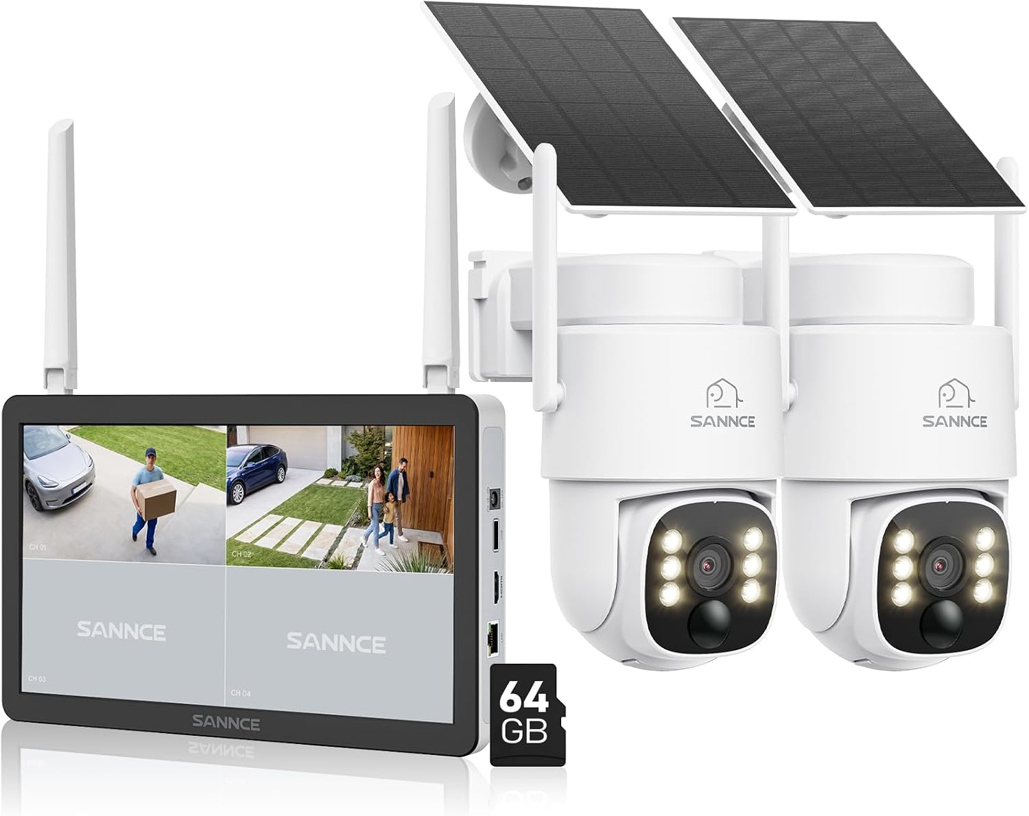 SANNCE 2K Wireless Solar Powered Camera System with 4K NVR and two 4MP cameras