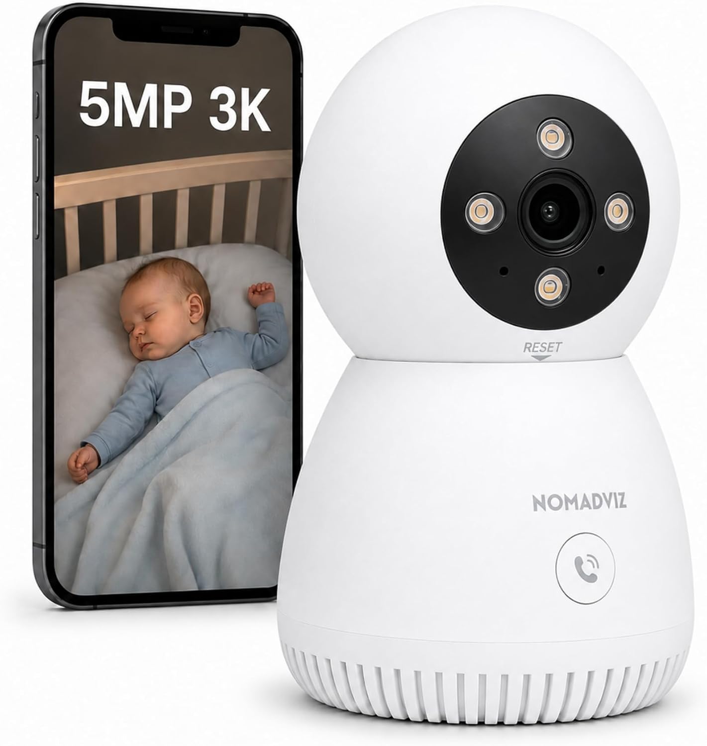 5MP 3K Indoor Camera with One-Touch Call for Pet & Baby Monitor